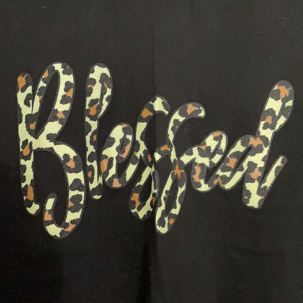 Black T-Shirt “Blessed” in Animal Print on Front. - Picture 2 of 2